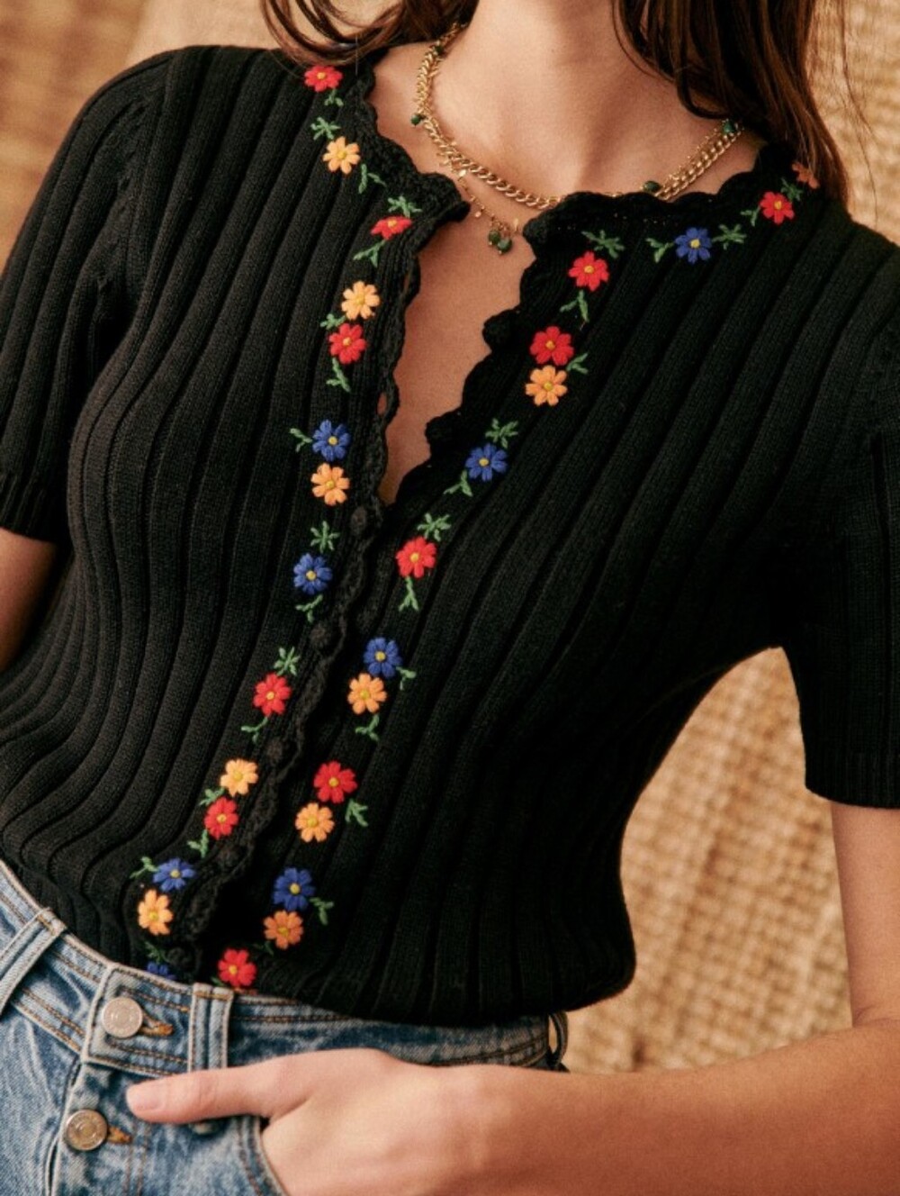 Sezane Ilena Cardigan in Black Multicolored size M - Picture 2 of 10